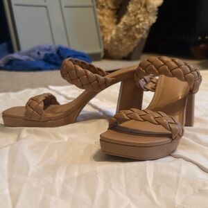 a new day Braided Double-Strap Platform Heeled Sandals in Brown